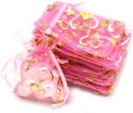 🎁 wudygirl 100pcs heart-pink 2.75x3.54-inch sheer organza gift bags with drawstring for candy, jewelry, holidays, weddings - favor bags logo