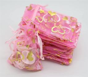 img 2 attached to 🎁 Wudygirl 100PCS Heart-Pink 2.75x3.54-Inch Sheer Organza Gift Bags with Drawstring for Candy, Jewelry, Holidays, Weddings - Favor Bags