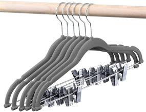 img 4 attached to 👗 Velvet Skirt Hangers - Pack of 24 - Velvet Hangers with Clips, Ultra Thin Non Slip Pants Hangers, Space Saving Clothes Hanger (Grey) by HOUSE DAY