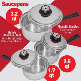 img 2 attached to 🍳 High-Quality Maxam 9-Element Waterless Cookware Set, Long-Lasting Stainless Steel Build with Heat and Cold Resistant Handles, 17-Piece Collection
