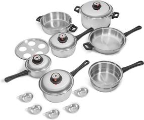 img 4 attached to 🍳 High-Quality Maxam 9-Element Waterless Cookware Set, Long-Lasting Stainless Steel Build with Heat and Cold Resistant Handles, 17-Piece Collection