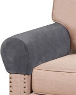 velvet armrest covers for chairs and sofas - thickened arm covers for sofa - anti-slip furniture protector - washable armchair slipcovers for recliner - set of 2, grey logo