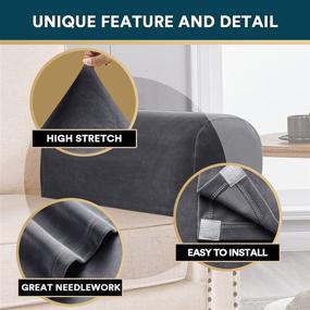 img 1 attached to Velvet Armrest Covers for Chairs and Sofas - Thickened Arm Covers for Sofa - Anti-Slip Furniture Protector - Washable Armchair Slipcovers for Recliner - Set of 2, Grey