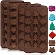 🍫 4 pack silicone chocolate candy molds trays - danzix baking jelly molds for cake decoration with star, gift box, christmas tree, santa head shapes - 2 types logo