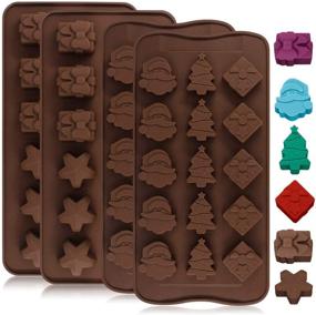 img 4 attached to 🍫 4 Pack Silicone Chocolate Candy Molds Trays - DanziX Baking Jelly Molds for Cake Decoration with Star, Gift Box, Christmas Tree, Santa Head Shapes - 2 Types