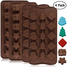 img 3 attached to 🍫 4 Pack Silicone Chocolate Candy Molds Trays - DanziX Baking Jelly Molds for Cake Decoration with Star, Gift Box, Christmas Tree, Santa Head Shapes - 2 Types