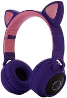 🎧 foldable on-ear stereo wireless headset with mic and led light - kids bluetooth 5.0 cat ear headphones for smartphones pc tablet, supporting fm radio/tf card/aux in (purple) logo