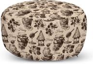 🍯 ambesonne honey ottoman pouf, vintage hand drawn sketch illustration of cups of honey and toast in monochrome, decorative soft foot rest with removable cover for living room and bedroom, beige black logo