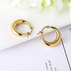 img 2 attached to 💫 Stylish Hollow Tube Hoop Earrings for Women & Girls - Gold/Silver Moon/Oval Shape with Snap Design