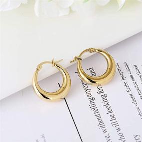 img 1 attached to 💫 Stylish Hollow Tube Hoop Earrings for Women & Girls - Gold/Silver Moon/Oval Shape with Snap Design