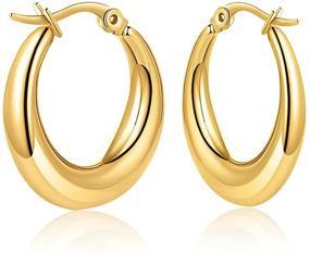 img 4 attached to 💫 Stylish Hollow Tube Hoop Earrings for Women & Girls - Gold/Silver Moon/Oval Shape with Snap Design