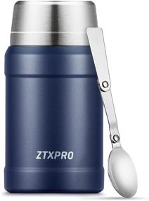 img 4 attached to 🍱 ZTXPRO Food Thermos: 27 oz Stainless Steel Insulated Lunch Container for Hot Food with Wide Mouth, Leak Proof Soup Containers and Folding Spoon - Midnight Blue