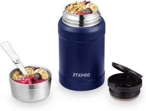 img 2 attached to 🍱 ZTXPRO Food Thermos: 27 oz Stainless Steel Insulated Lunch Container for Hot Food with Wide Mouth, Leak Proof Soup Containers and Folding Spoon - Midnight Blue