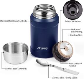 img 3 attached to 🍱 ZTXPRO Food Thermos: 27 oz Stainless Steel Insulated Lunch Container for Hot Food with Wide Mouth, Leak Proof Soup Containers and Folding Spoon - Midnight Blue