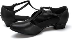 img 1 attached to 👠 Dress First Flats: Women's Low Heel Genuine Leather T-Strap Latin Ballroom Salsa Shoes, 1-inch Heel