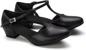 img 2 attached to 👠 Dress First Flats: Women's Low Heel Genuine Leather T-Strap Latin Ballroom Salsa Shoes, 1-inch Heel