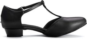 img 3 attached to 👠 Dress First Flats: Women's Low Heel Genuine Leather T-Strap Latin Ballroom Salsa Shoes, 1-inch Heel