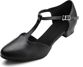 img 4 attached to 👠 Dress First Flats: Women's Low Heel Genuine Leather T-Strap Latin Ballroom Salsa Shoes, 1-inch Heel