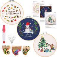 🎄 liyahog 3 pack embroidery starter kits with christmas tree snowman patterns and instructions, complete range of stamped embroidery kits including 3 embroidery clothes and 1 embroidery hoop logo