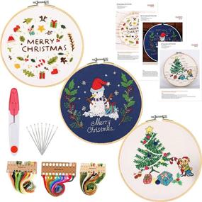 img 4 attached to 🎄 Liyahog 3 Pack Embroidery Starter Kits with Christmas Tree Snowman Patterns and Instructions, Complete Range of Stamped Embroidery Kits including 3 Embroidery Clothes and 1 Embroidery Hoop