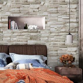 img 1 attached to 🧱 Transform Your Space with 17.7"x197'' Brick Stone Self-Adhesion Peel and Stick Wallpaper: Waterproof and Removable Backsplash, Fireplace and Shelf Liner, Kitchen Decoration