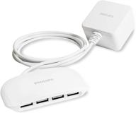 🔌 philips 24w 4-port usb-зарядная станция, iphone 11/pro/max/xs/xr/x/8, ipad pro, samsung galaxy s10/s9/plus, google pixel, usb-a, использование на тумбе/столе, кабель 5 футов, белый, dlk51340m/37 логотип