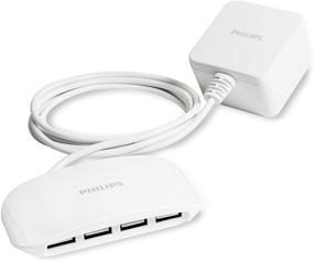 img 4 attached to 🔌 Philips 24W 4-Port USB-зарядная станция, iPhone 11/Pro/Max/XS/XR/X/8, iPad Pro, Samsung Galaxy S10/S9/Plus, Google Pixel, USB-A, использование на тумбе/столе, кабель 5 футов, белый, DLK51340M/37