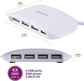 img 3 attached to 🔌 Philips 24W 4-Port USB-зарядная станция, iPhone 11/Pro/Max/XS/XR/X/8, iPad Pro, Samsung Galaxy S10/S9/Plus, Google Pixel, USB-A, использование на тумбе/столе, кабель 5 футов, белый, DLK51340M/37