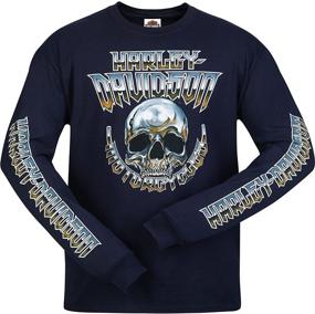 img 2 attached to 🏍️ Harley-Davidson Military - Men's Navy Skull Long-Sleeve Graphic T-Shirt - Camp Leatherneck Design, Chrome Dome Print