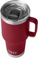 yeti rambler 30 oz stainless steel travel mug with stronghold lid - vacuum insulated, harvest red logo