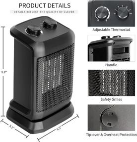 img 1 attached to EVELYN 1500W Oscillating Space Heater with Thermostat - Portable Electric Heaters for Home Office Indoor Use | Safe, Quiet & Fast Heating Ceramic Room Small Heater