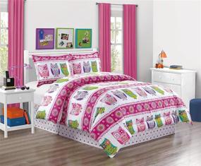 img 1 attached to 🦉 Girls Kids Full Size Bedding Set: Owl Design Polka Dot Tween Teen Dream Bed in A Bag - Love, Hearts - Hot Pink, Purple, Blue, Green and White - 4-Piece Comforter Set