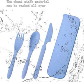 img 2 attached to 🍽️ Portable Travel Utensil Set with Case – 4 Sets of Wheat Straw Reusable Spoons, Knives, and Forks – Eco-Friendly, BPA-Free Tableware for Travel, Picnic, Camping, or Daily Use