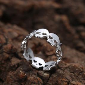 img 1 attached to 💀 Gold Plated 14k & Sterling Silver Plated Hollow Heart-Eyed Skeleton Skull Charm Band Ring by MLJB