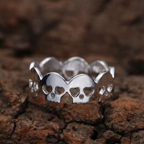 img 2 attached to 💀 Gold Plated 14k & Sterling Silver Plated Hollow Heart-Eyed Skeleton Skull Charm Band Ring by MLJB