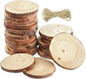 img 4 attached to 🌳 Set of 50 Unfinished Natural Wood Slices with Pre-drilled Holes, 40 Ft of Jute Twine Included - 2.4"-2.8" Diameter for Crafts, Christmas Ornaments, Rustic Wedding Decorations, DIY Projects, and Gift Tags