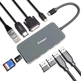 img 4 attached to 🔌 Amhyker USB C Adapter Hub: 10-in-1 Ultra Slim Aluminum Gigabit Ethernet, 4K HDMI, VGA, SD/TF Card Reader - MacBook Pro & More