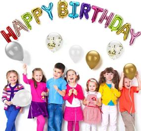 img 1 attached to Colorful Happy Birthday Balloons Banner: Premium 16 Inch Mylar Foil Letters for 🎈 Kids and Adults' Birthday Party Decorations and Supplies. Ultra-Durable, Eco-friendly & Reusable (3D Mixture Lettering)