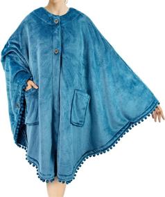 img 4 attached to 🌊 PAVILIA Angel Wrap Poncho Blanket: Stylish Cozy Shawl Cape for Women - Sea Blue