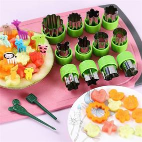 img 1 attached to 🥦 12 шт. набор велосипедов из нержавеющей стали, формы овощей, мини-вырубки для выпечки детям, штампов молда для фруктов и овощей + 20 шт. милые мультяшные животные выбор и вилки - пищевые добавки и многое другое.