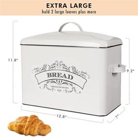 img 3 attached to 🍞 nonacasa Farmhouse Bread Box: Extra Large White Metal Storage Container with Matching Biscuit Tin, Vintage Styling for Kitchen Counter