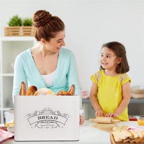 img 1 attached to 🍞 nonacasa Farmhouse Bread Box: Extra Large White Metal Storage Container with Matching Biscuit Tin, Vintage Styling for Kitchen Counter