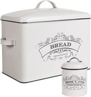 🍞 nonacasa farmhouse bread box: extra large white metal storage container with matching biscuit tin, vintage styling for kitchen counter логотип