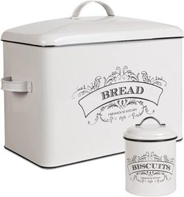 img 4 attached to 🍞 nonacasa Farmhouse Bread Box: Extra Large White Metal Storage Container with Matching Biscuit Tin, Vintage Styling for Kitchen Counter