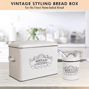 img 2 attached to 🍞 nonacasa Farmhouse Bread Box: Extra Large White Metal Storage Container with Matching Biscuit Tin, Vintage Styling for Kitchen Counter