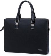 👜 bostanten slim leather briefcase: stylish cross-body laptop business bag for women & men - black logo