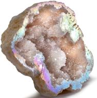 🔮 kalifano angel aura quartz geode - titanium bonded high energy crystal cuarzo cluster/druzy with information card - natural reiki rock for enhanced clarity and purpose (family owned and operated) - improved seo logo