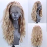 👩 elesty long natural curly t-part lace front wig - golden blonde synthetic hair wig for women - left part, glueless, heat resistant fiber - perfect for daily wear and parties logo