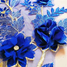 img 3 attached to Blue 3D Long Lace Embroidery Applique Motif Sewing Rhinestone Fabrics African French Fabric for Wedding Dress - 38x102 cm