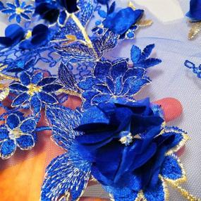 img 1 attached to Blue 3D Long Lace Embroidery Applique Motif Sewing Rhinestone Fabrics African French Fabric for Wedding Dress - 38x102 cm